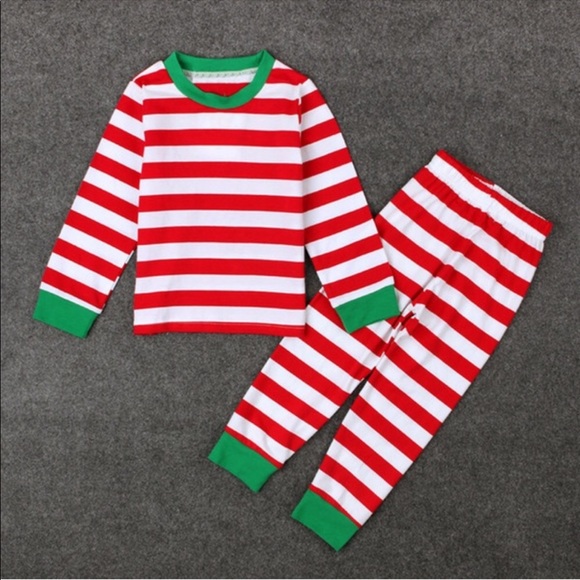 Kids Candy Striped Red White Pajama Set Top Bottom - Picture 2 of 8